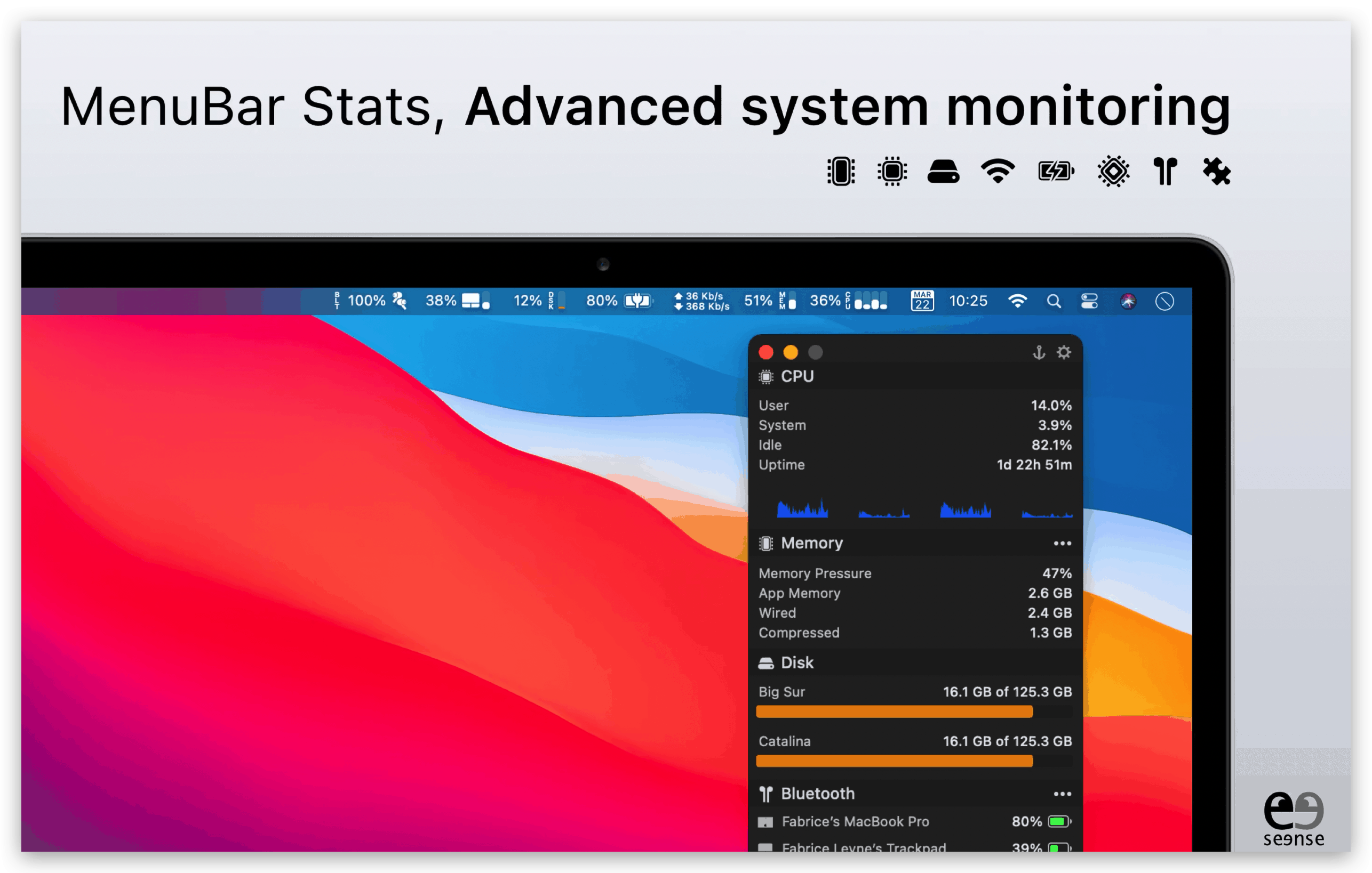 MenuBar Stats for Mac v3.8.5 菜单栏系统监视器插图1