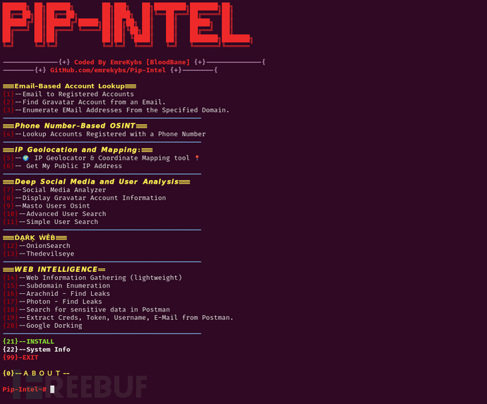 PIP-INTEL：一款多功能OSINT开源情报与数据收集工具插图1