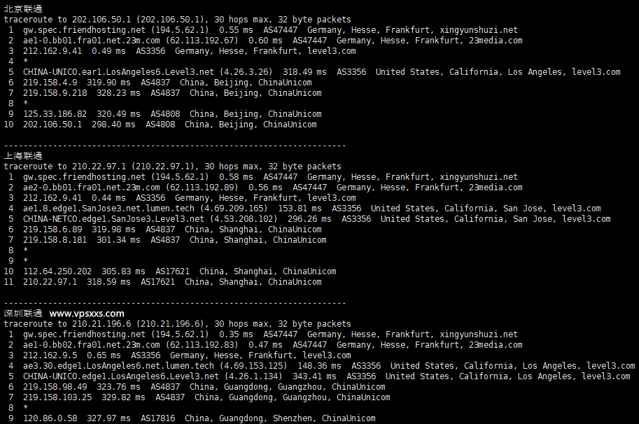 Friendhosting德国VPS测评：三网去程绕路，电信移动回程直连，仅适合移动电信用户插图6