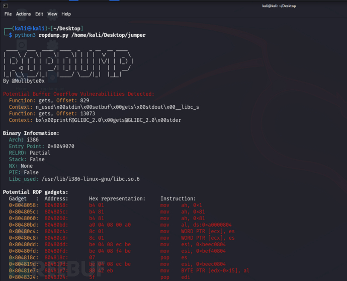 Ropdump：针对二进制可执行文件的安全检测工具插图1