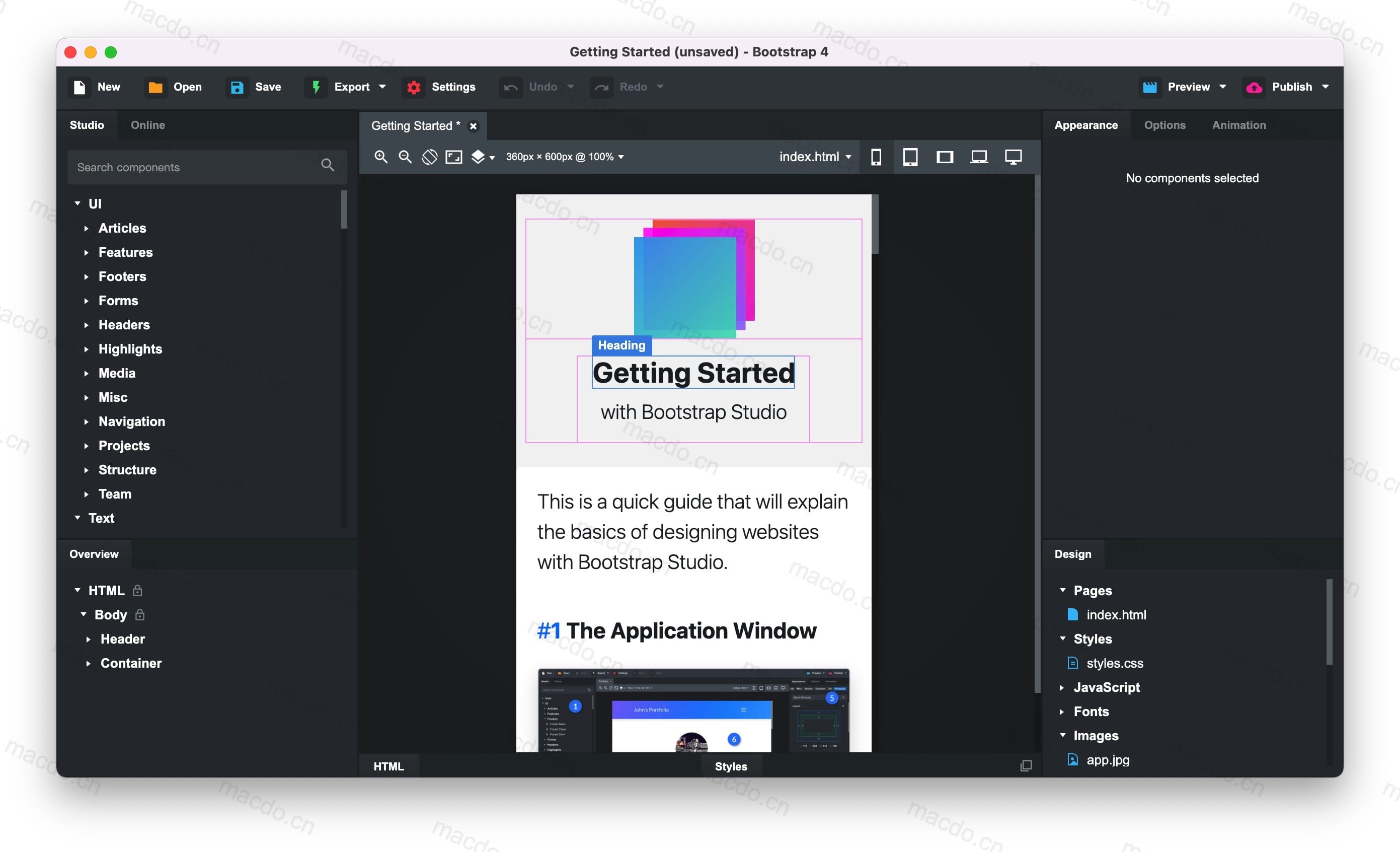 Bootstrap Studio for Mac v6.1.0 网页设计工具插图1